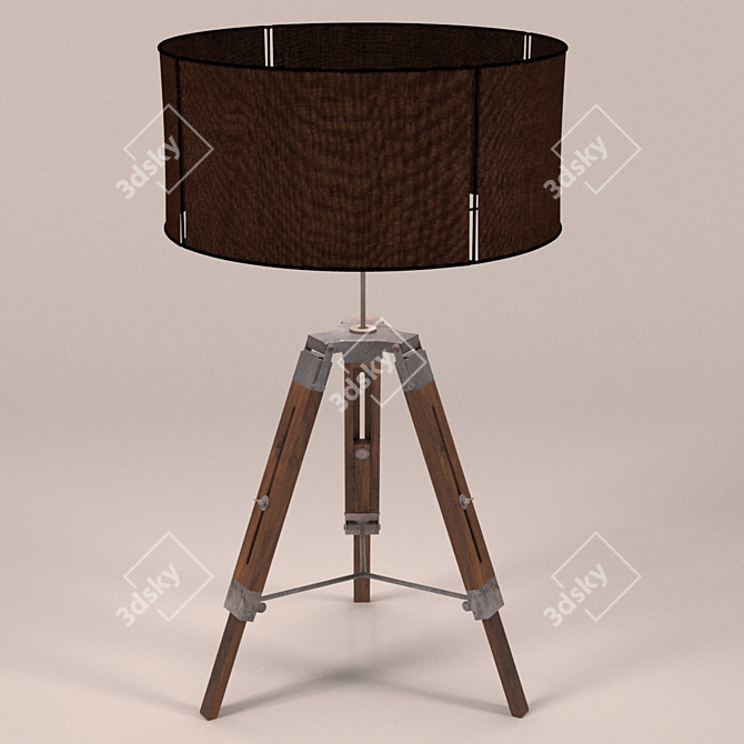 Vintage Wooden Tripod Lamp 3D model image 1