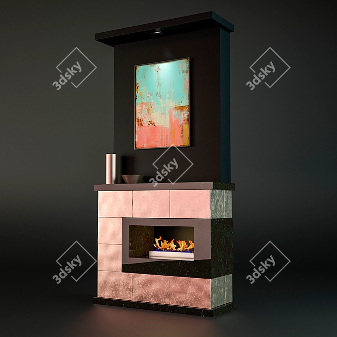 Stylish Copper Fireplace 3D model image 1