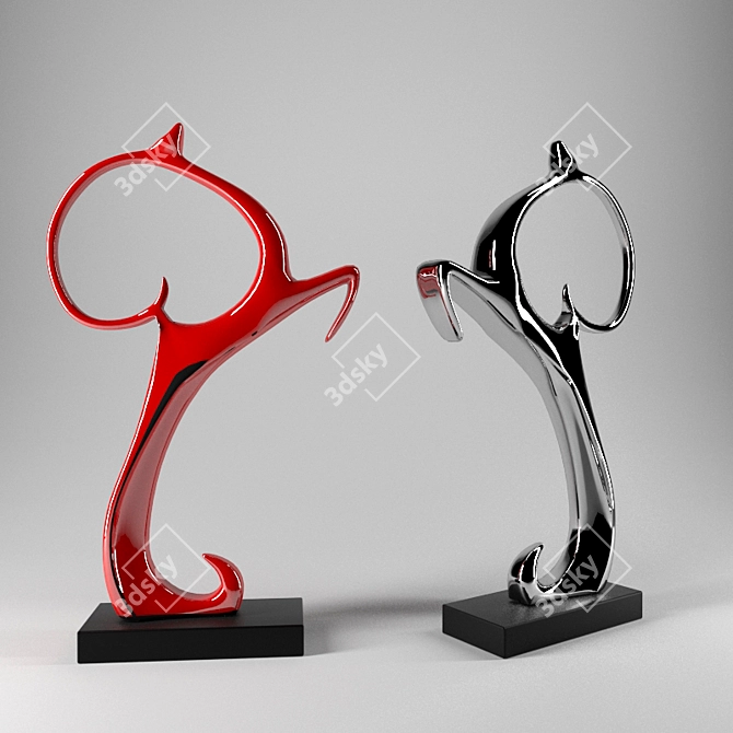 Elegant Chrome and Red Metal Deer Statuette 3D model image 1