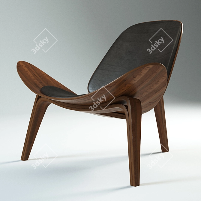 Classic Elegance: Carl Hansen Black Leather Chair 3D model image 2