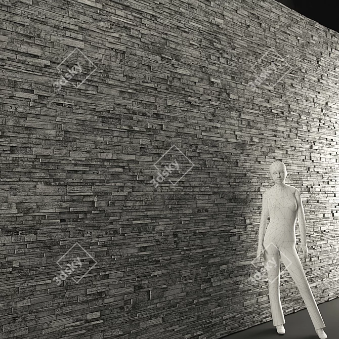 Massive Stone Wall 3.5x10.5m 3D model image 1