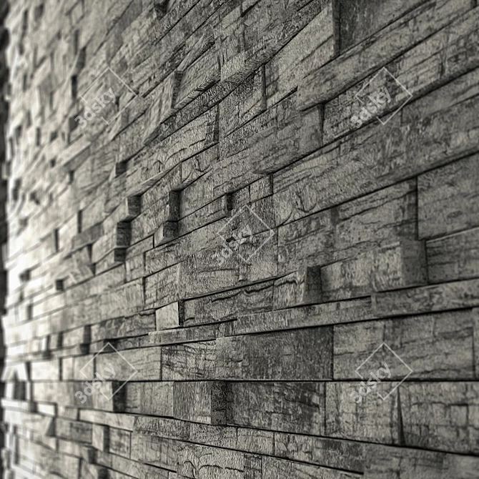 Massive Stone Wall 3.5x10.5m 3D model image 3