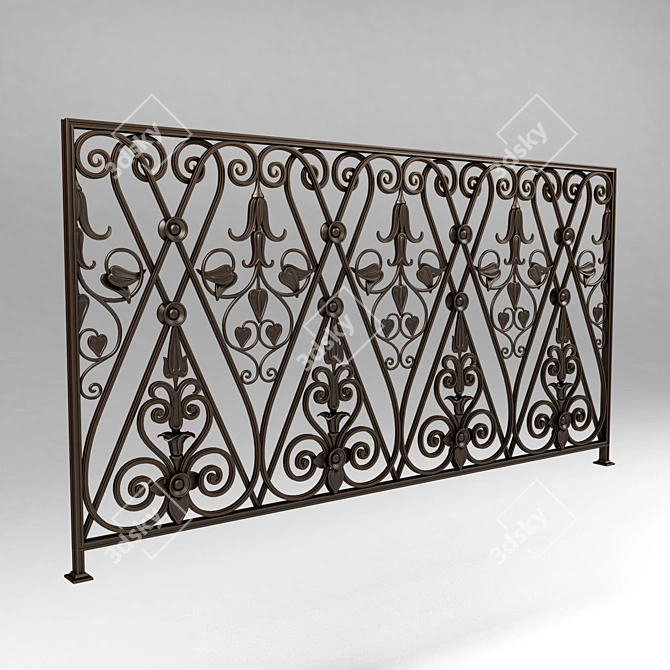 Elegant Wrought Iron Railing 3D model image 1