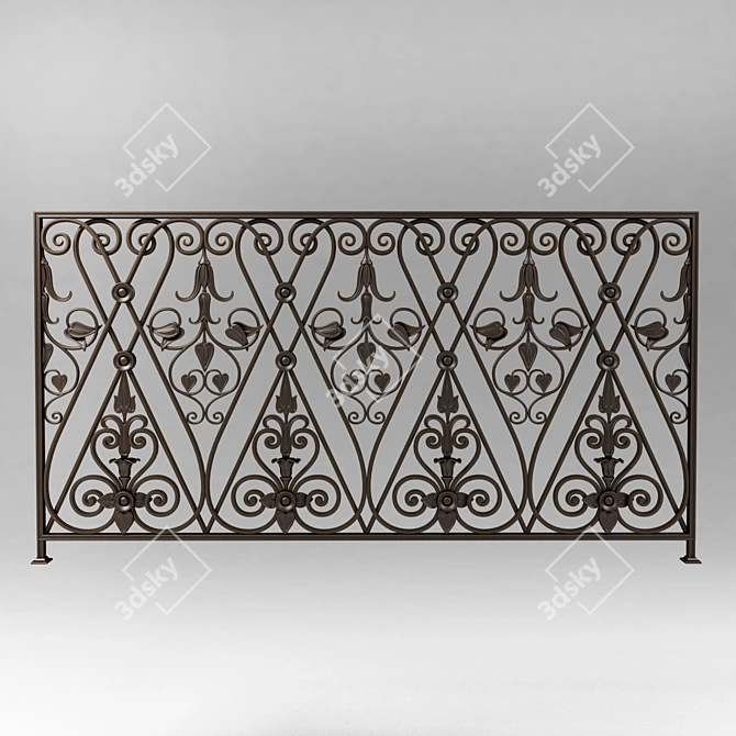 Elegant Wrought Iron Railing 3D model image 2