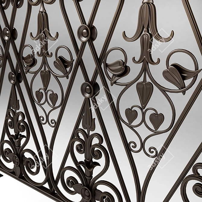 Elegant Wrought Iron Railing 3D model image 3