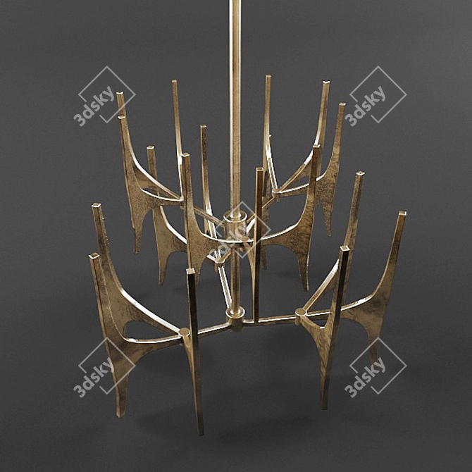 Polished Steel Tusk Chandelier 3D model image 1