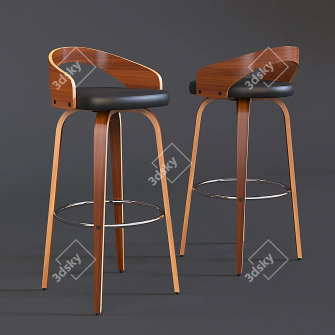 Grotto Barstool: Elegant Walnut and Brown 3D model image 1