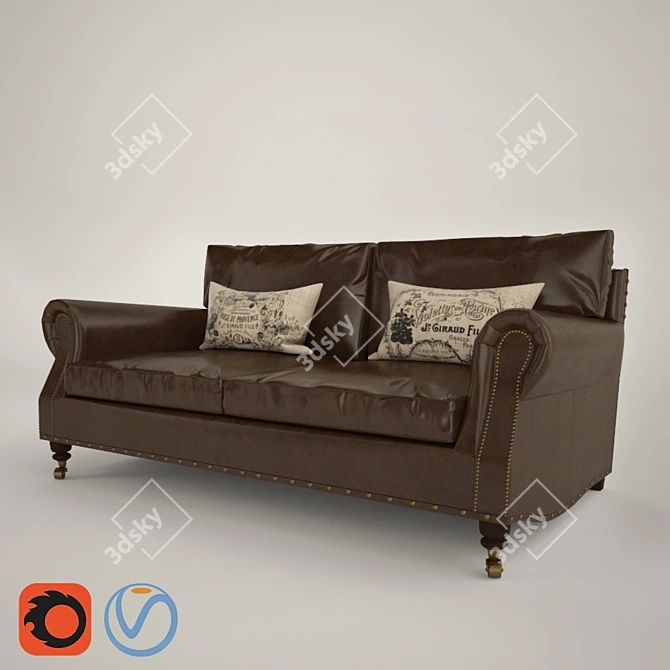 Classic Leather Sofa - Vintage Elegance 3D model image 1