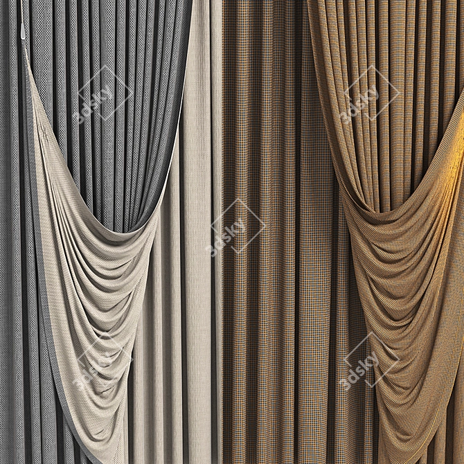 Elegant Trio of Curtains 3D model image 3