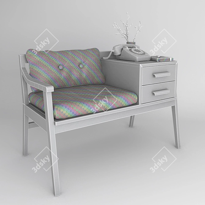 Retro Telephone Bench with Vase 3D model image 2