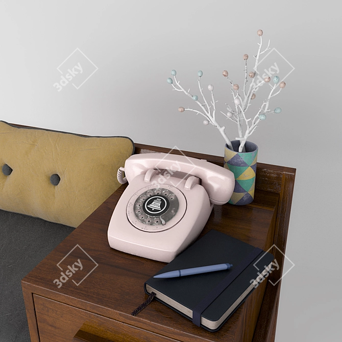 Retro Telephone Bench with Vase 3D model image 3