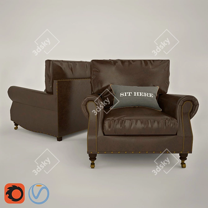Elegant Vintage Leather Armchair 3D model image 1