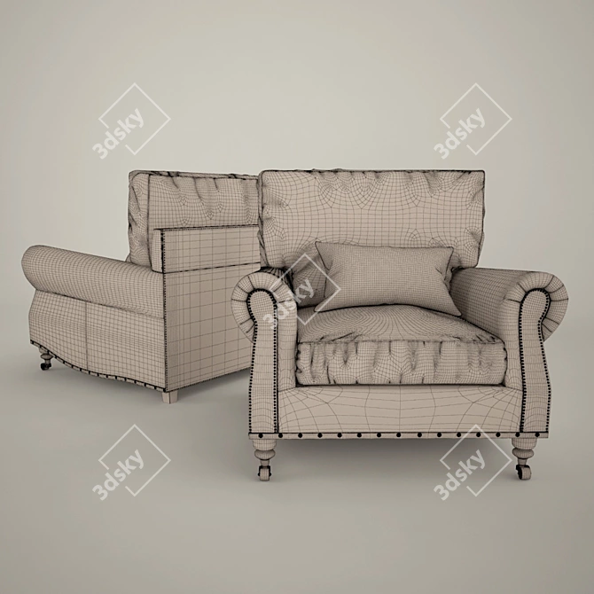 Elegant Vintage Leather Armchair 3D model image 2