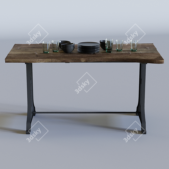 Industrial Loft Style Desk 3D model image 2