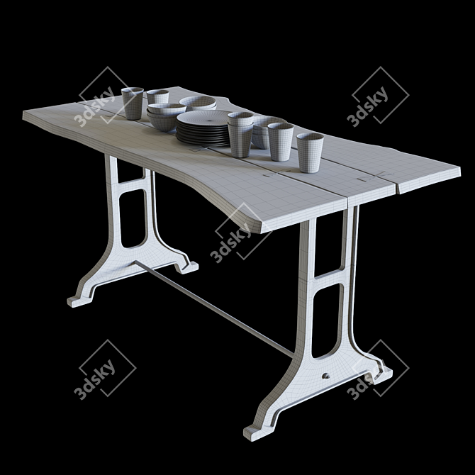 Industrial Loft Style Desk 3D model image 3