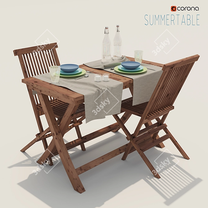 Sunny Retreat: Outdoor Table and Chairs 3D model image 1