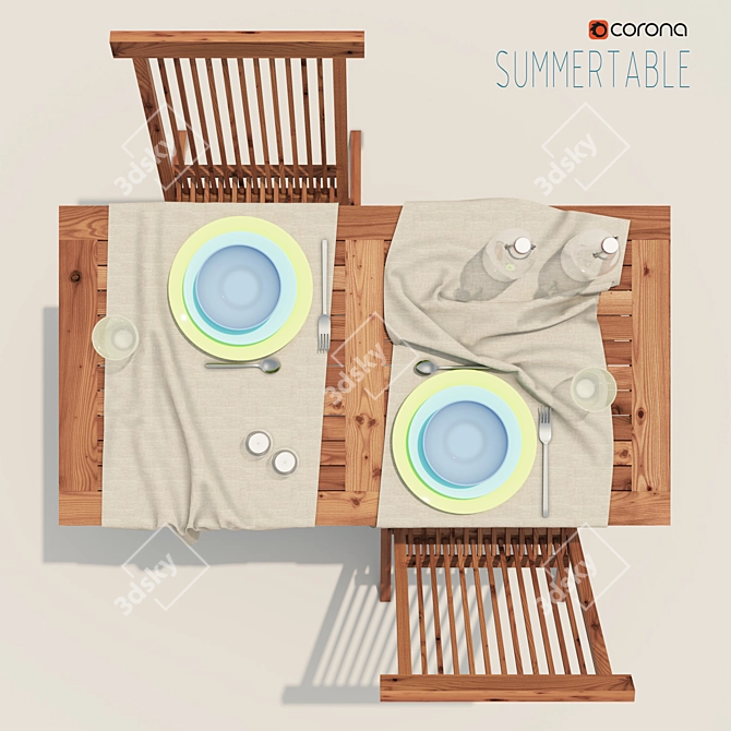 Sunny Retreat: Outdoor Table and Chairs 3D model image 2