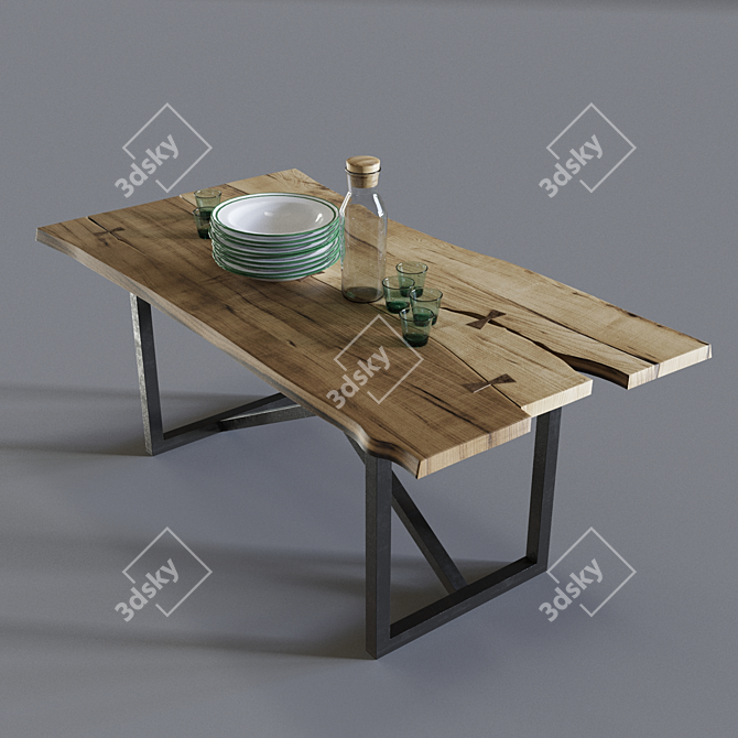 Rustic Industrial Desk 3D model image 1