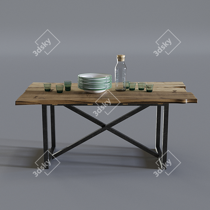 Rustic Industrial Desk 3D model image 2