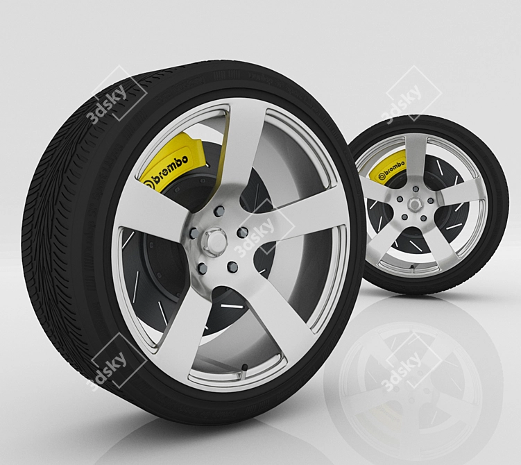 Universal Wheel Set: Tire, Rim, Brake Pad, Caliper 3D model image 1