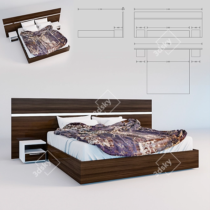 Elegant Bed Set 3D model image 1