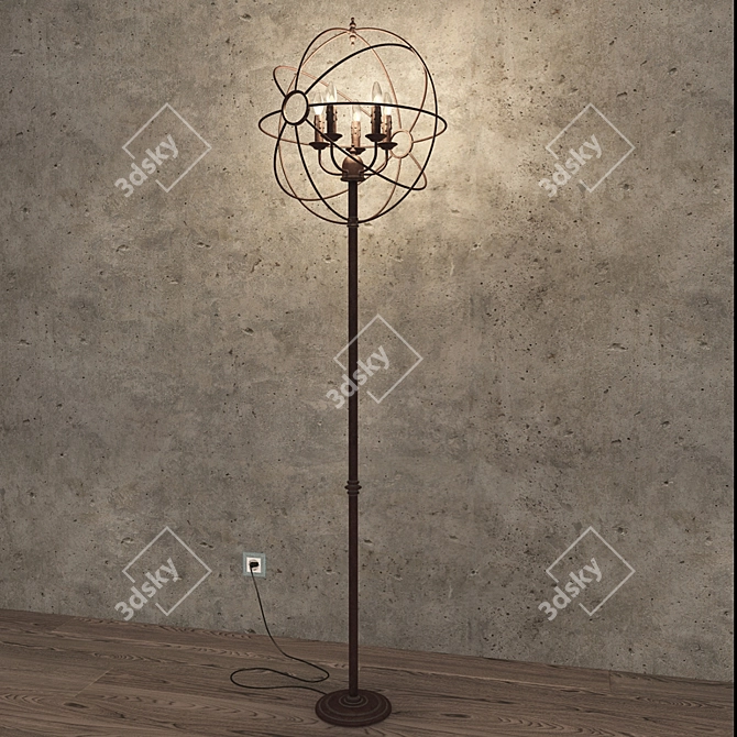 Elegant Iron Orb Floor Lamp 3D model image 2