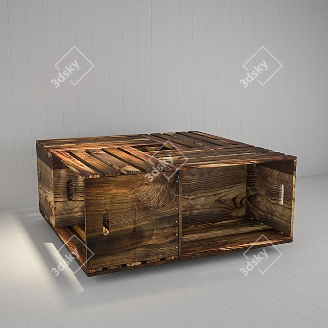 Rustic Wooden Box Coffee Table 3D model image 1