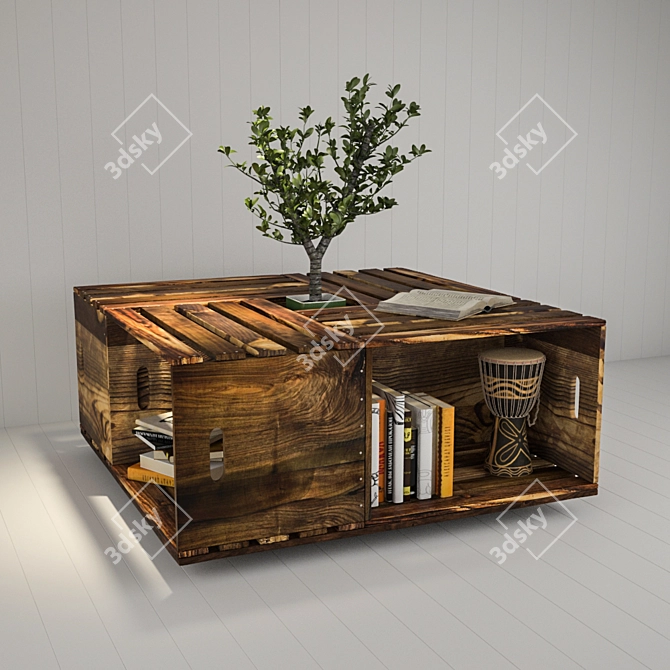 Rustic Wooden Box Coffee Table 3D model image 2