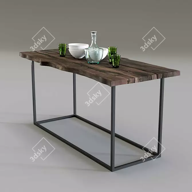 Industrial Loft Dining Table 3D model image 1