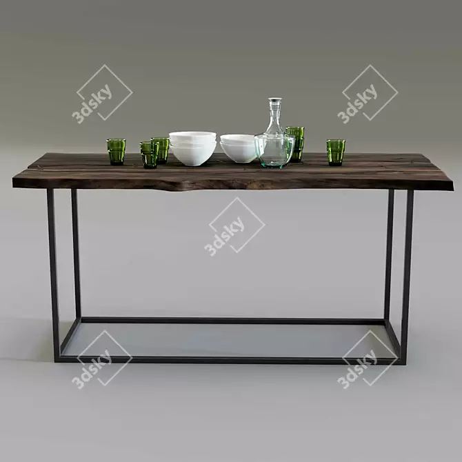 Industrial Loft Dining Table 3D model image 2