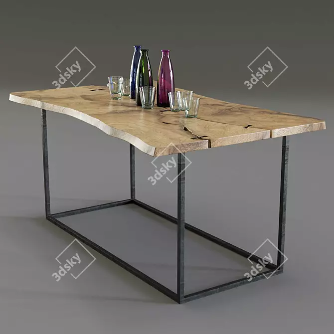 Industrial Loft Dining Table 3D model image 1