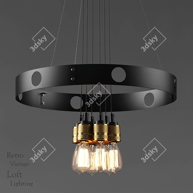 Retro Industrial Pendant Light 3D model image 1