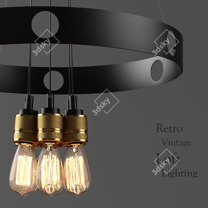 Retro Industrial Pendant Light 3D model image 2