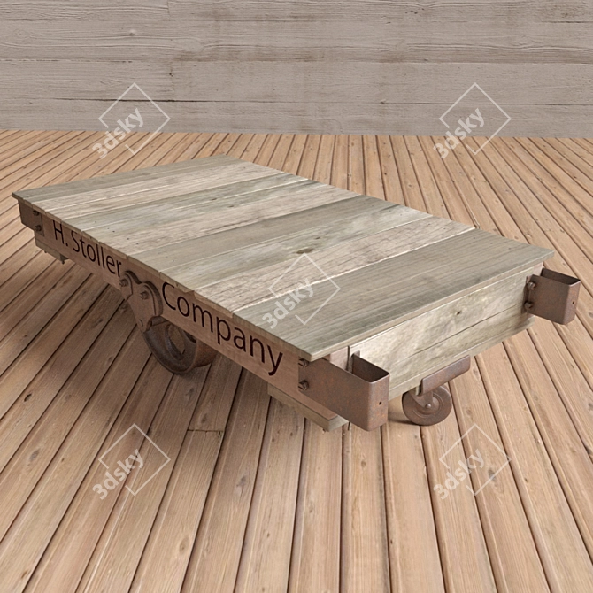 Vintage Factory Cart Coffee Table 3D model image 1