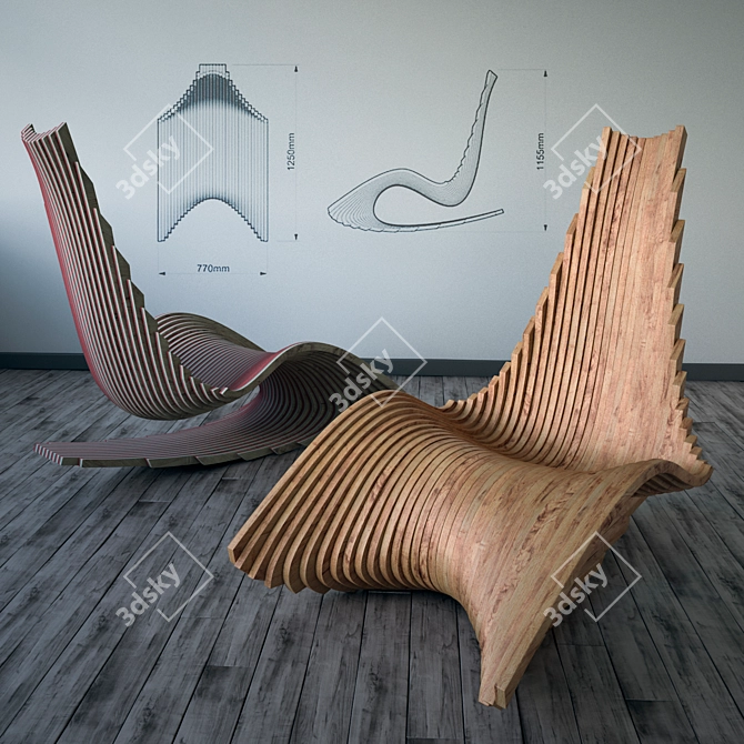 Modern Diwani Rocking Chair 3D model image 2