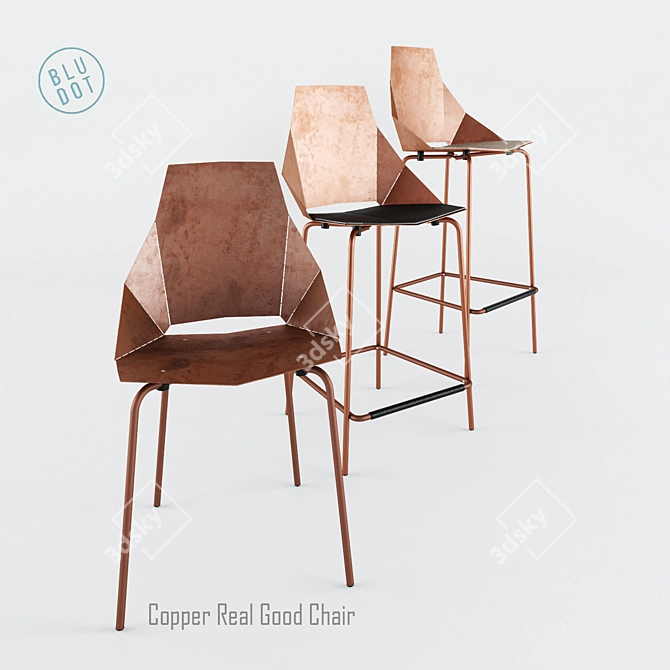 Copper Foldable Chair: Contemporary, Dynamic, and Comfortable 3D model image 3