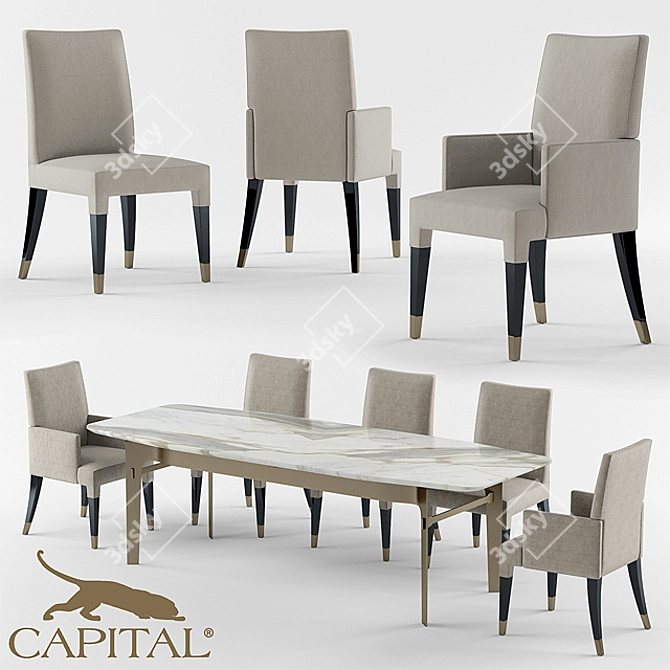 Modern Table and Chair Set 3D model image 1