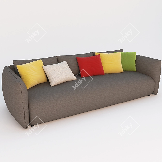 Contemporary Triple Sofa with Cushions 3D model image 1