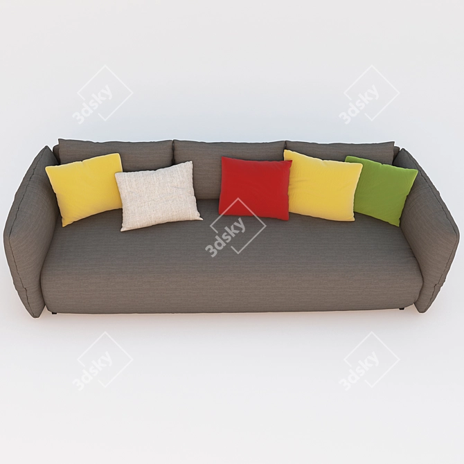 Contemporary Triple Sofa with Cushions 3D model image 2