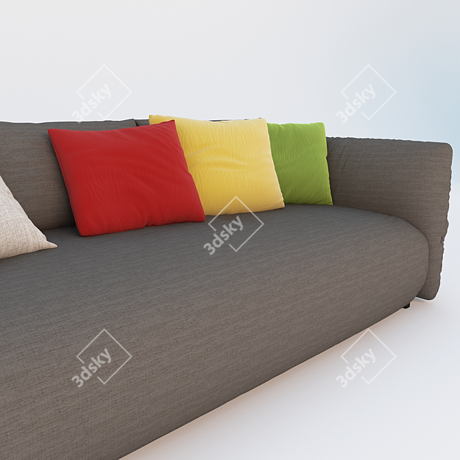 Contemporary Triple Sofa with Cushions 3D model image 3