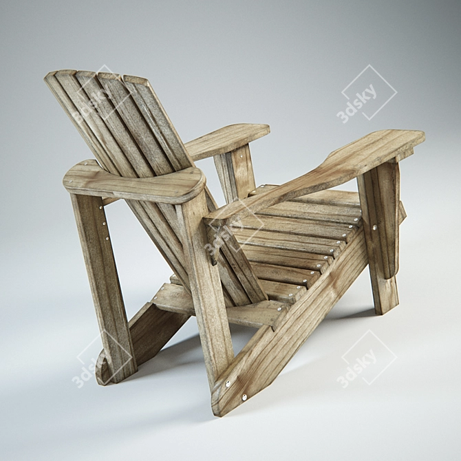 Natural Wood Adirondack Chair 3D model image 2