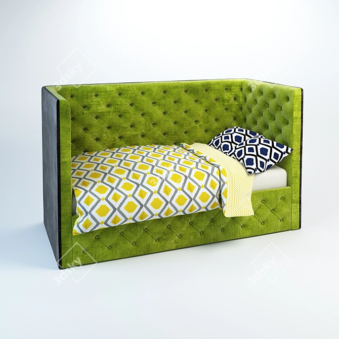 Kids' Bed with Green Textures 3D model image 1