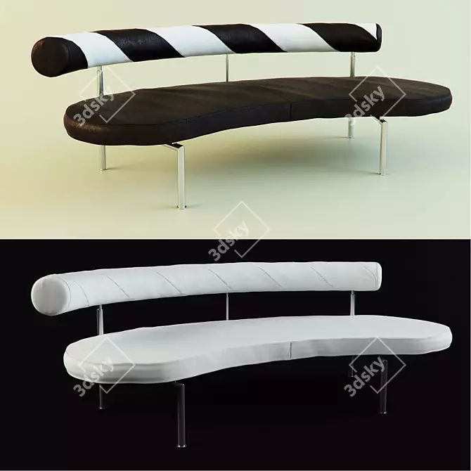 Title: Sleek Chrome & Leather Sofa 3D model image 1