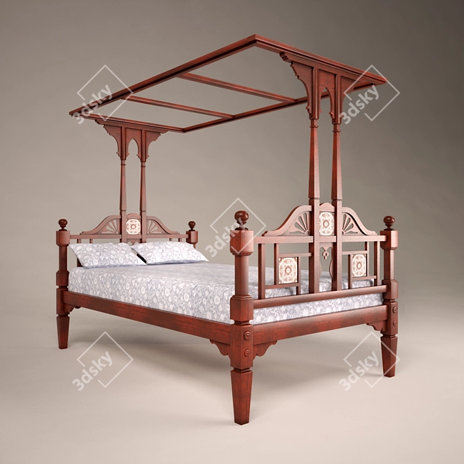 Antique Canopy Bed: English-Indian Style 3D model image 1