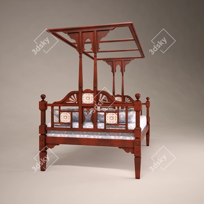 Antique Canopy Bed: English-Indian Style 3D model image 2