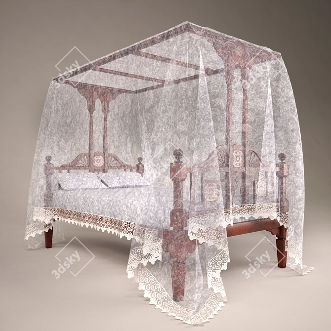 Antique Canopy Bed: English-Indian Style 3D model image 3
