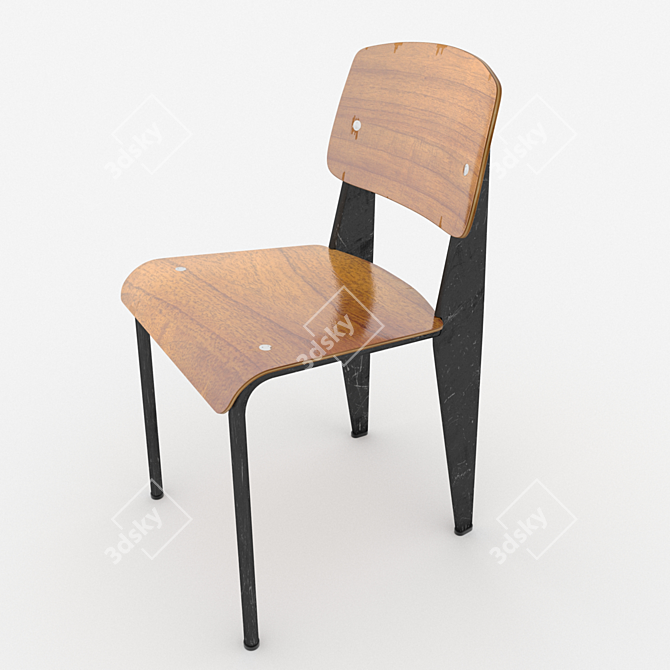 Vintage Prouvé Chair: Iconic Elegance 3D model image 1