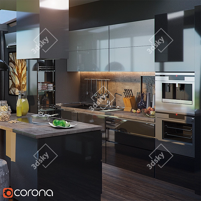 Modern Kitchen Furniture Set 3D model image 2