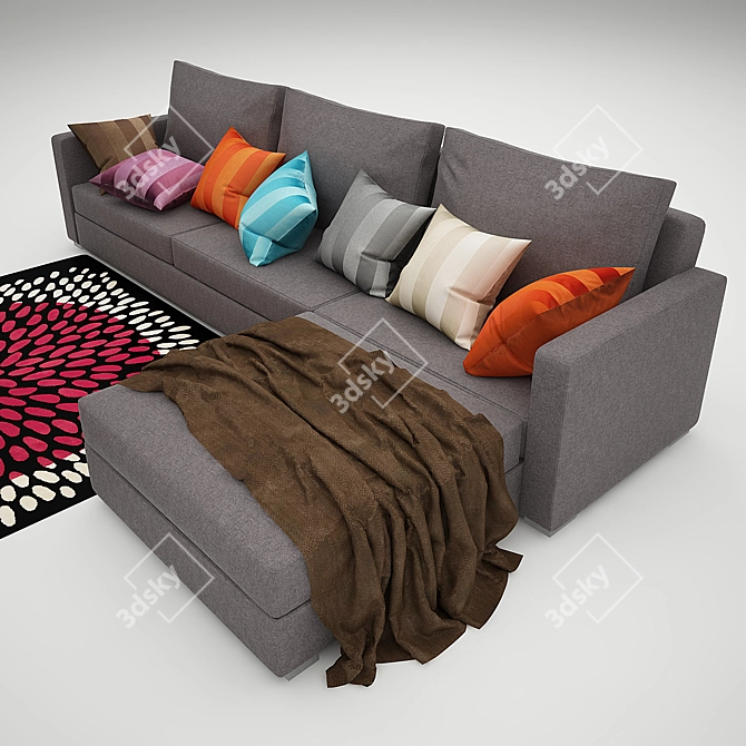 Henrika Corner Sofa + Trödklöver Rug, Pillows & Throw 3D model image 2