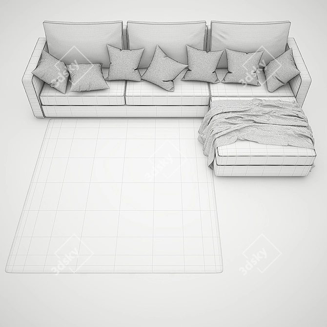 Henrika Corner Sofa + Trödklöver Rug, Pillows & Throw 3D model image 3
